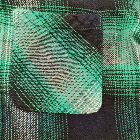 American Eagle Button Up Flannel Hoodie, Vintage Boyfriend, Large, Green Plaid - Picture 3 of 9